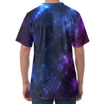 Blue Purple Cosmic Galaxy Space Print Men's Velvet T-Shirt