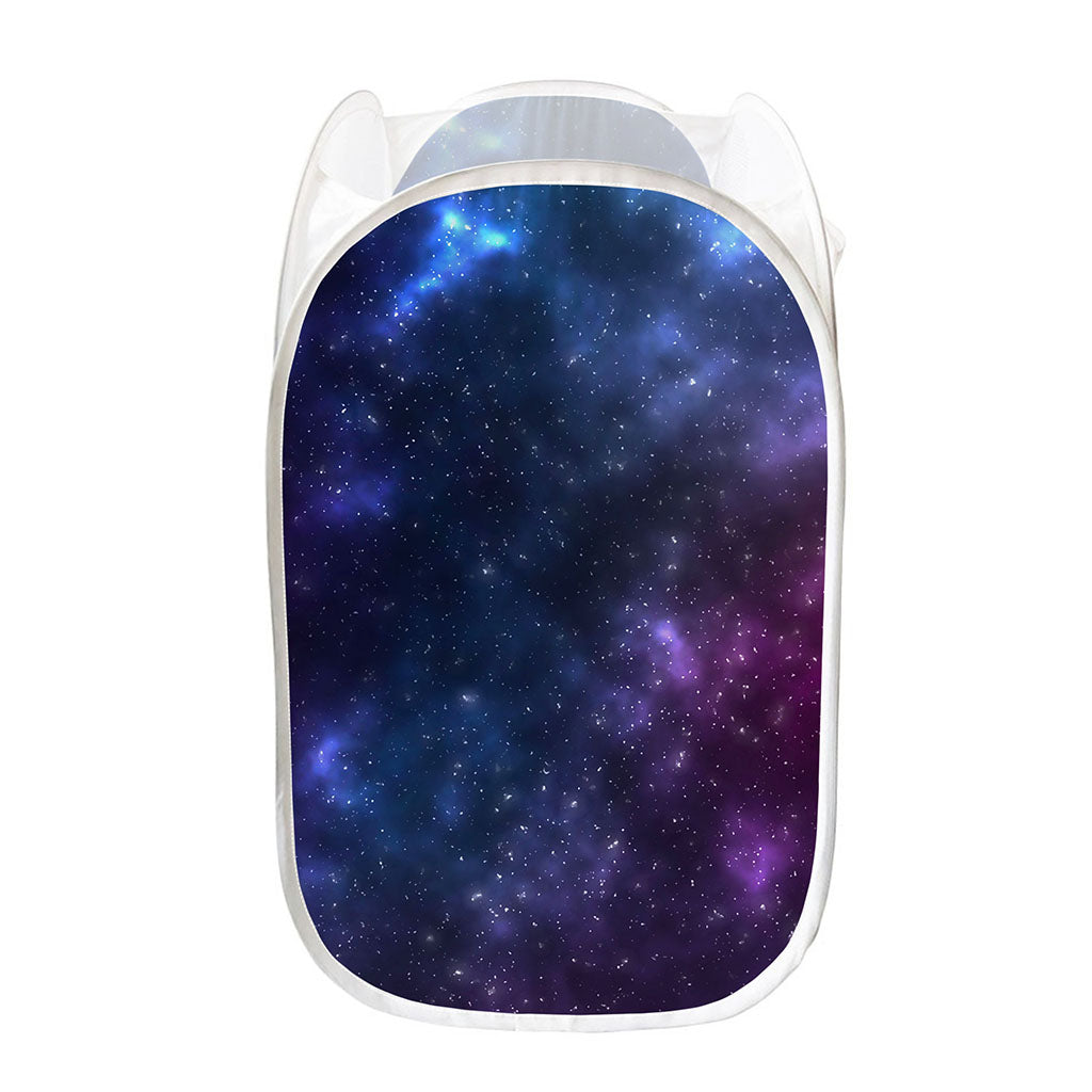 Blue Purple Cosmic Galaxy Space Print Mesh Laundry Hamper