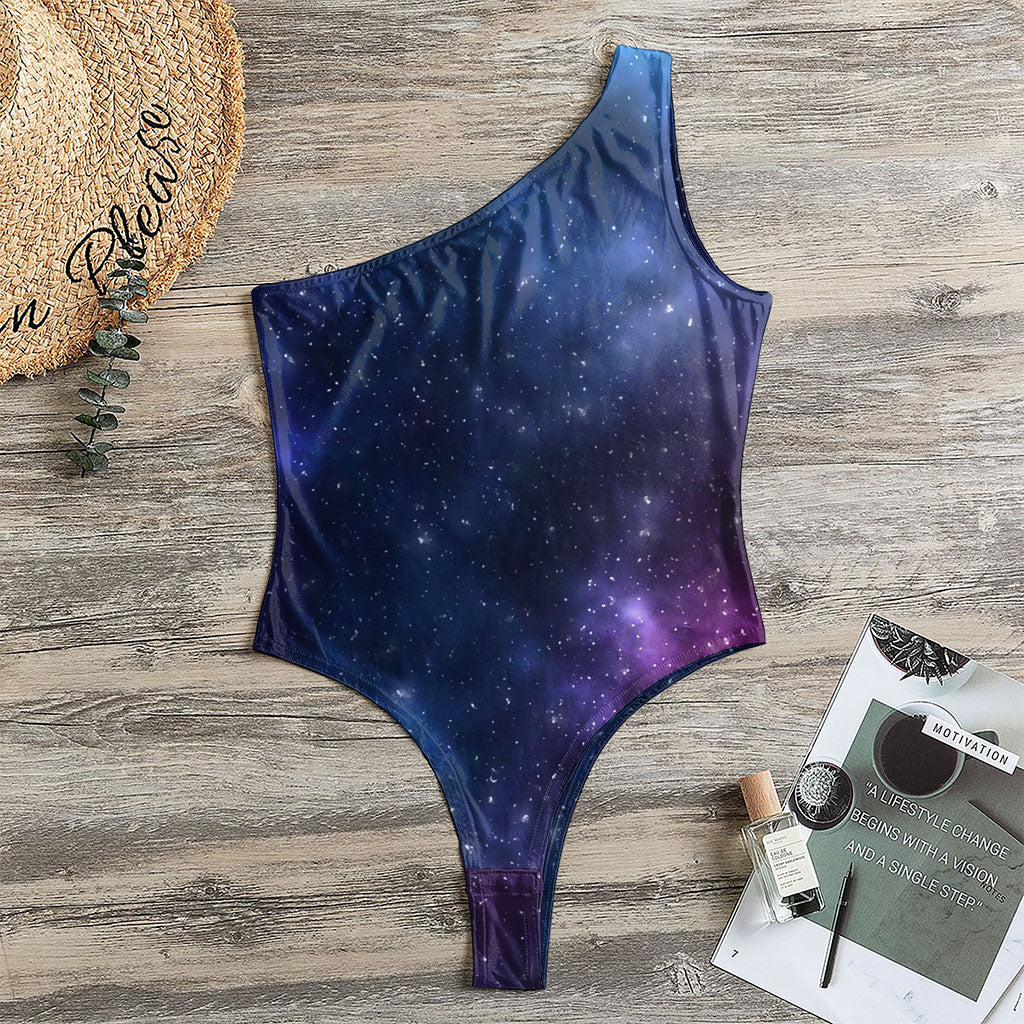 Blue Purple Cosmic Galaxy Space Print One Shoulder Bodysuit