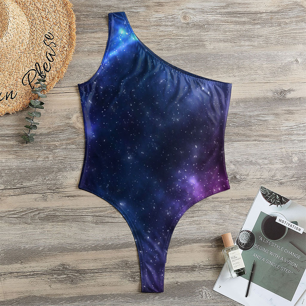 Blue Purple Cosmic Galaxy Space Print One Shoulder Bodysuit