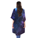 Blue Purple Cosmic Galaxy Space Print Open Front Beach Cover Up