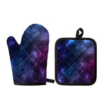 Blue Purple Cosmic Galaxy Space Print Oven Mitt And Pot Holder Set