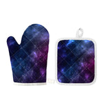 Blue Purple Cosmic Galaxy Space Print Oven Mitt And Pot Holder Set
