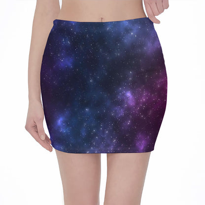 Blue Purple Cosmic Galaxy Space Print Pencil Mini Skirt