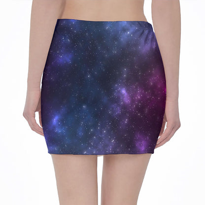 Blue Purple Cosmic Galaxy Space Print Pencil Mini Skirt
