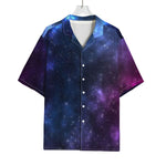 Blue Purple Cosmic Galaxy Space Print Rayon Hawaiian Shirt