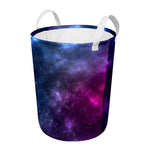 Blue Purple Cosmic Galaxy Space Print Round Laundry Basket