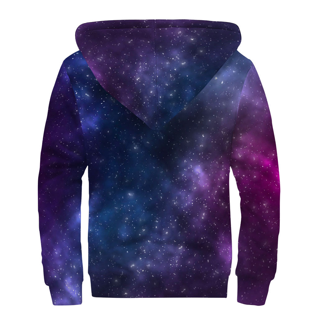 Blue Purple Cosmic Galaxy Space Print Sherpa Lined Zip Up Hoodie