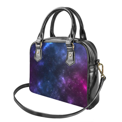 Blue Purple Cosmic Galaxy Space Print Shoulder Handbag
