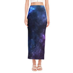 Blue Purple Cosmic Galaxy Space Print Side Slit Maxi Skirt