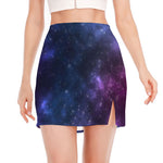 Blue Purple Cosmic Galaxy Space Print Side Slit Mini Skirt
