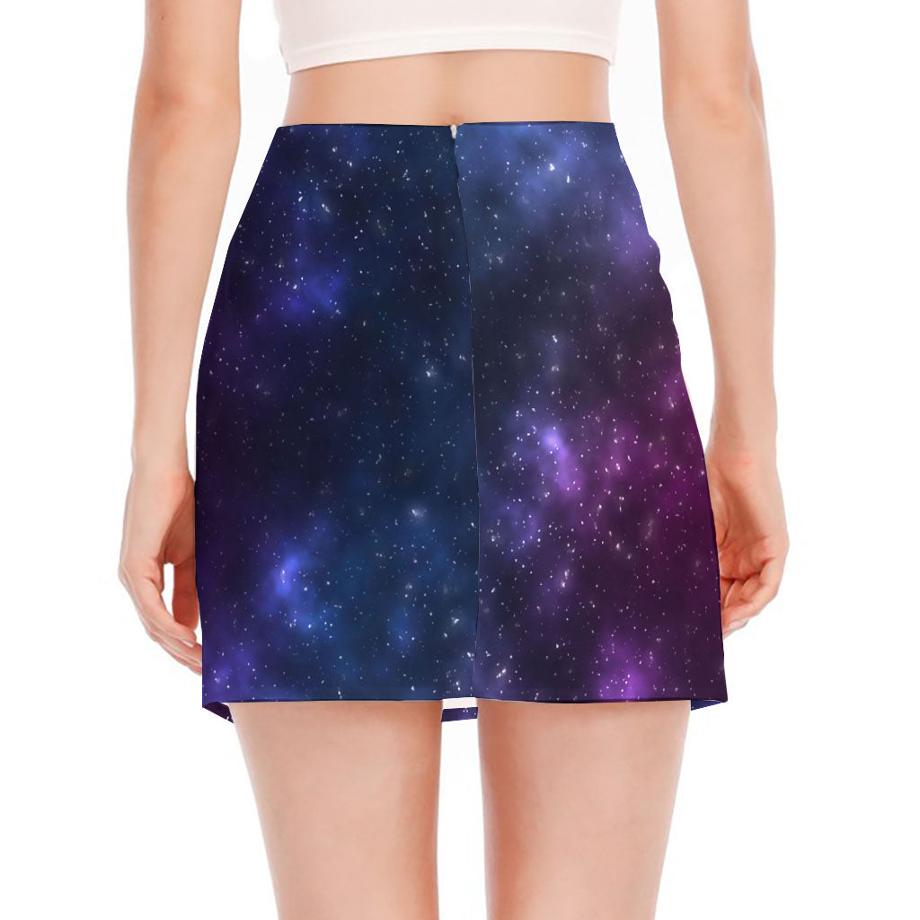 Blue Purple Cosmic Galaxy Space Print Side Slit Mini Skirt