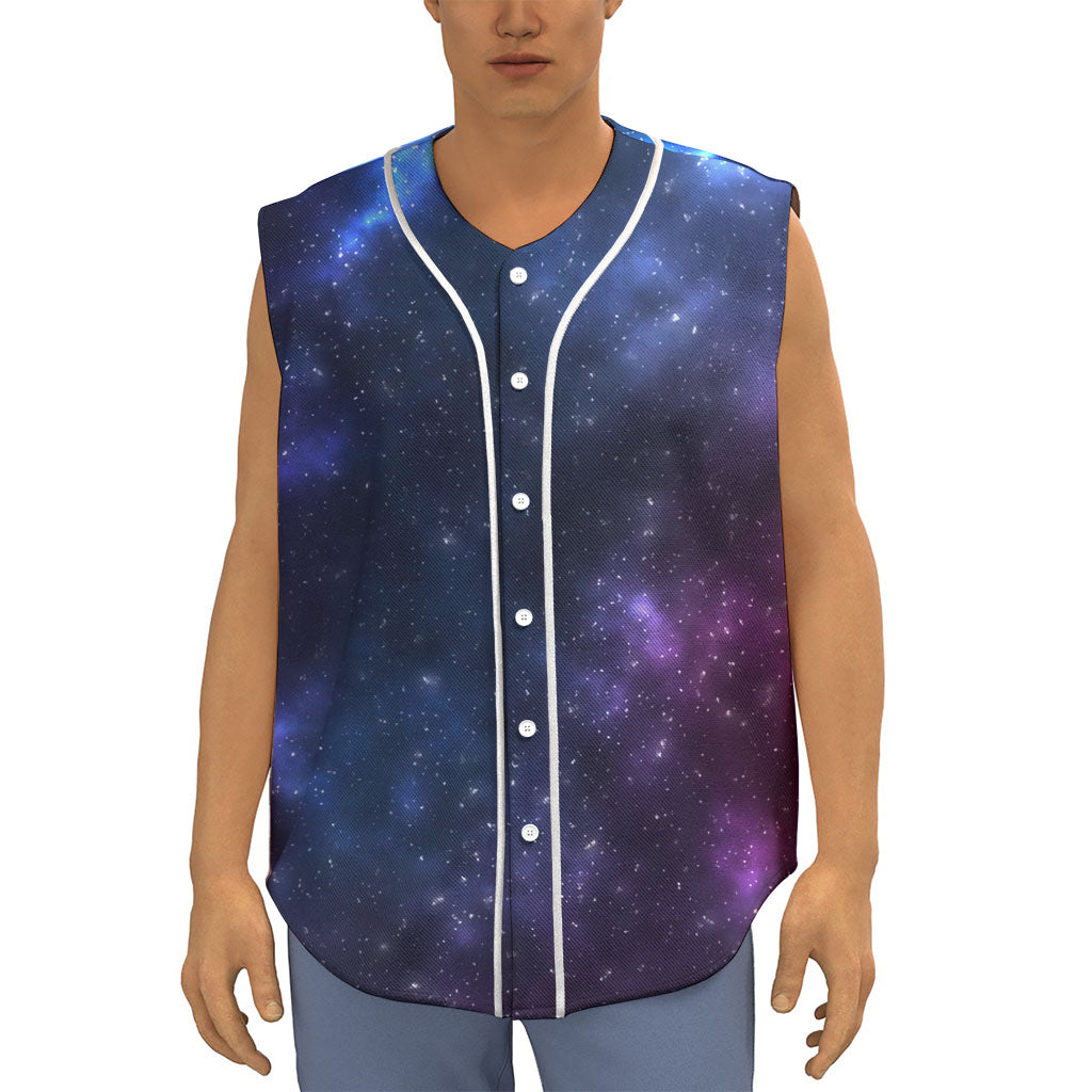 Blue Purple Cosmic Galaxy Space Print Sleeveless Baseball Jersey