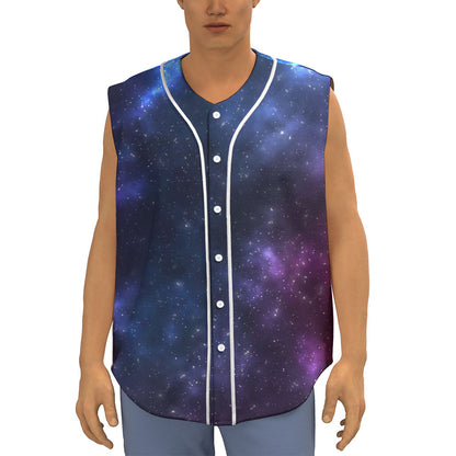 Blue Purple Cosmic Galaxy Space Print Sleeveless Baseball Jersey