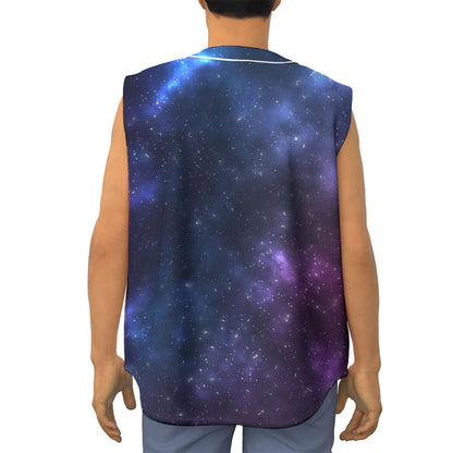Blue Purple Cosmic Galaxy Space Print Sleeveless Baseball Jersey