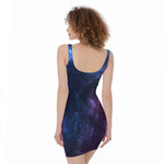 Blue Purple Cosmic Galaxy Space Print Sleeveless Bodycon Dress