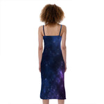 Blue Purple Cosmic Galaxy Space Print Slim Fit Midi Cami Dress