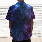 Blue Purple Cosmic Galaxy Space Print Textured Short Sleeve Shirt