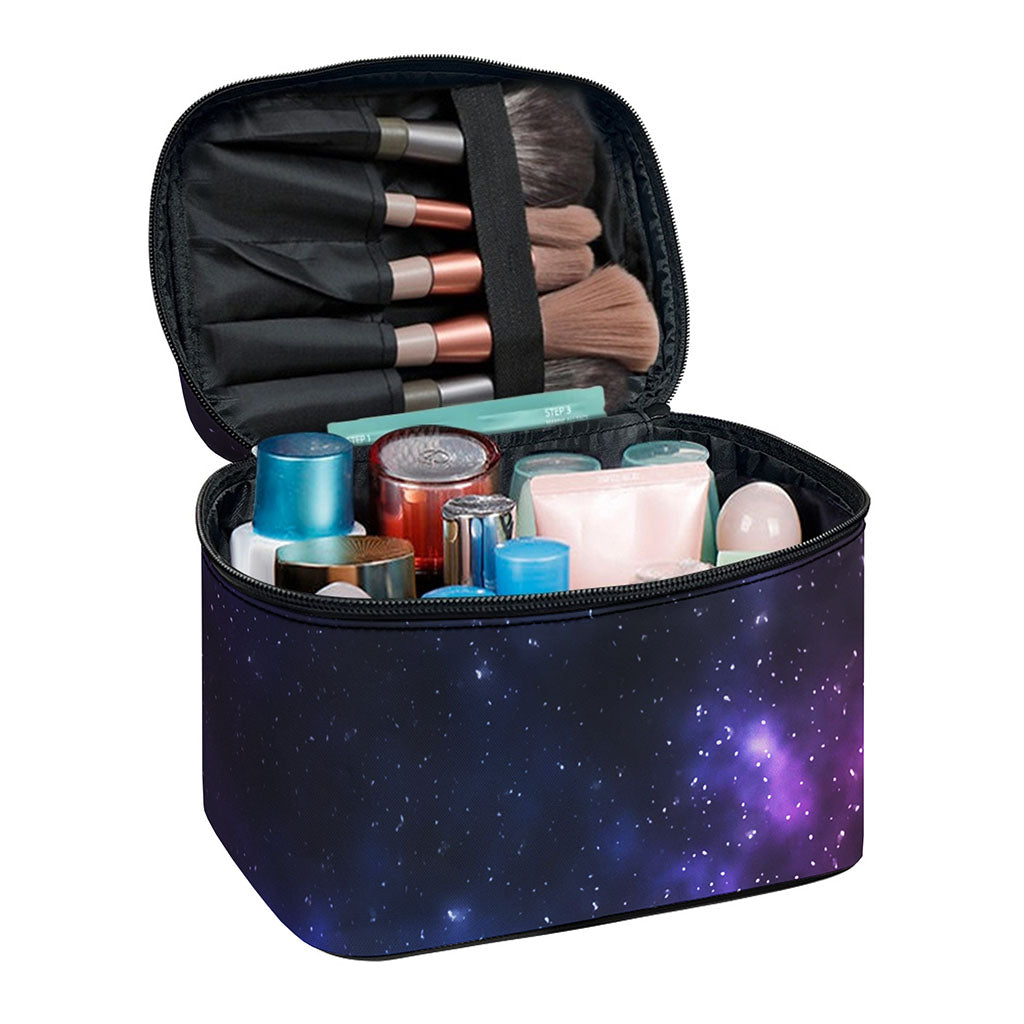 Blue Purple Cosmic Galaxy Space Print Travel Makeup Bag