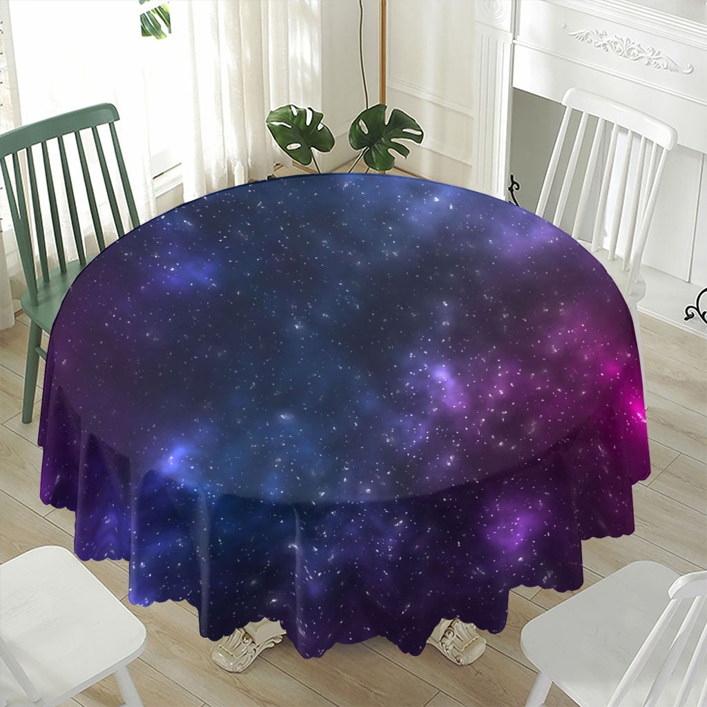 Blue Purple Cosmic Galaxy Space Print Waterproof Round Tablecloth