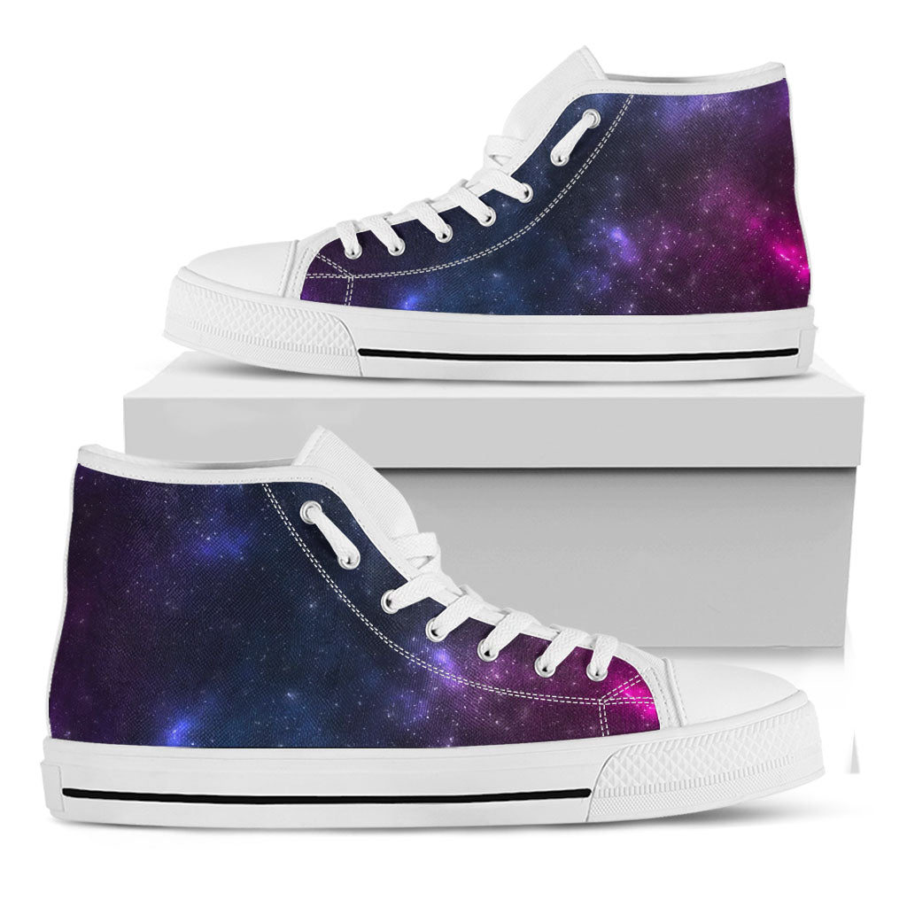 Blue Purple Cosmic Galaxy Space Print White High Top Sneakers