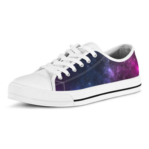Blue Purple Cosmic Galaxy Space Print White Low Top Sneakers