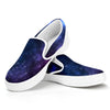 Blue Purple Cosmic Galaxy Space Print White Slip On Sneakers