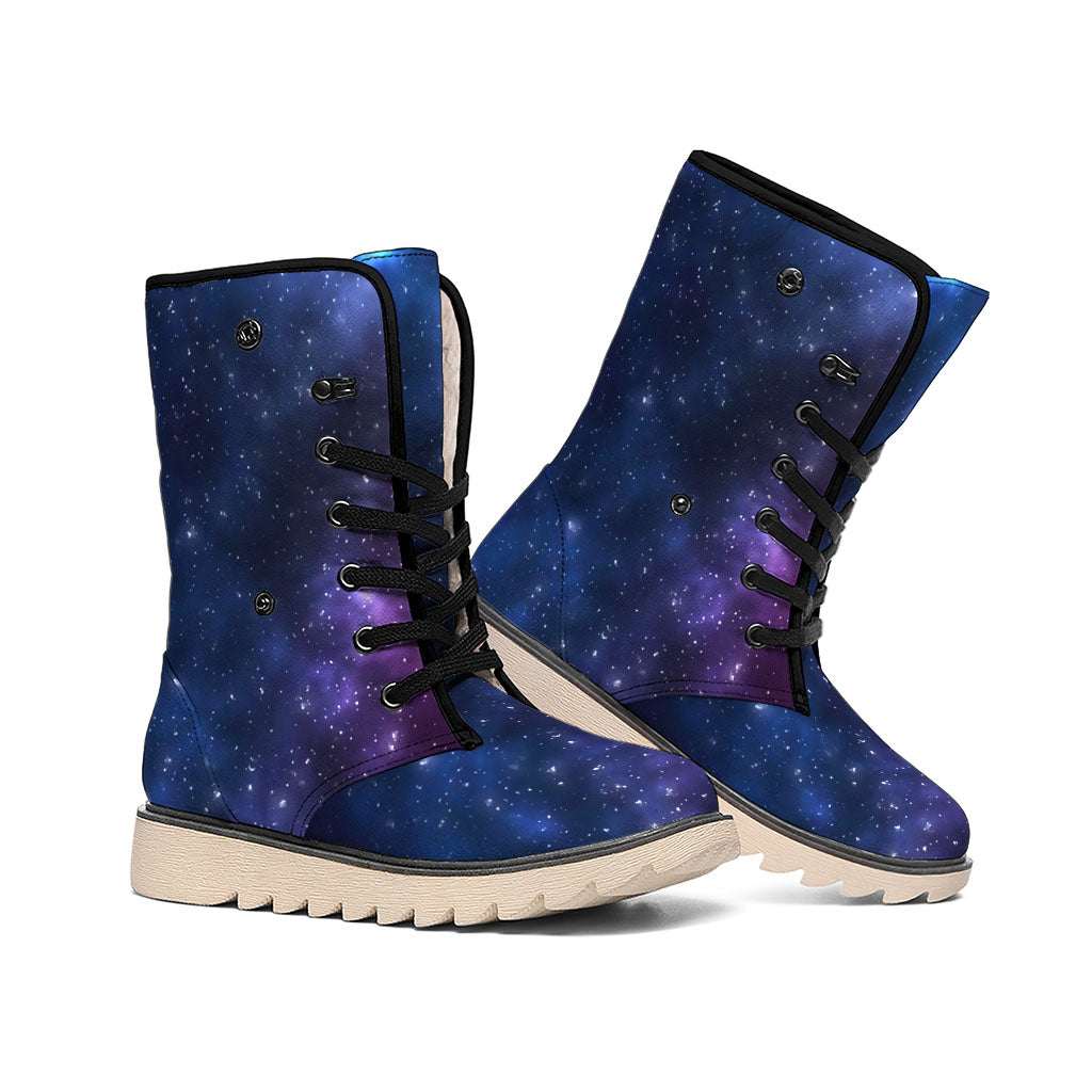 Blue Purple Cosmic Galaxy Space Print Winter Boots