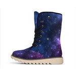 Blue Purple Cosmic Galaxy Space Print Winter Boots