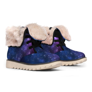 Blue Purple Cosmic Galaxy Space Print Winter Boots