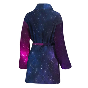 Blue Purple Cosmic Galaxy Space Print Women's Bathrobe