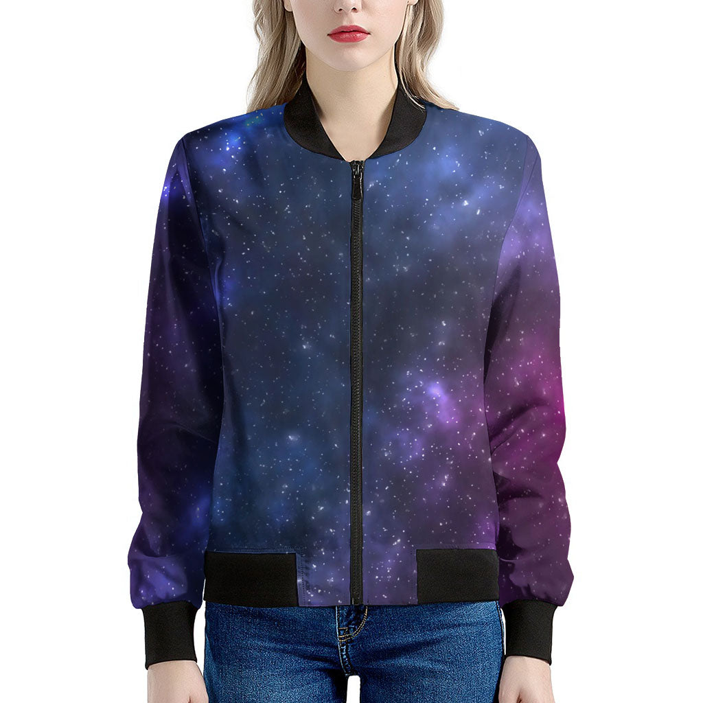 Blue Purple Cosmic Galaxy Space Print Women's Bomber Jacket