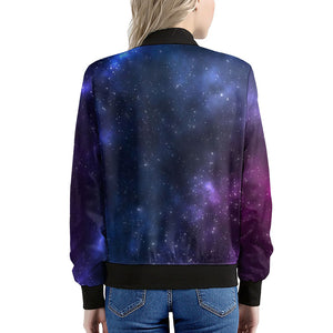 Blue Purple Cosmic Galaxy Space Print Women's Bomber Jacket