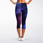 Blue Purple Cosmic Galaxy Space Print Women's Capri Leggings