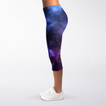 Blue Purple Cosmic Galaxy Space Print Women's Capri Leggings