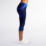 Blue Purple Cosmic Galaxy Space Print Women's Capri Leggings