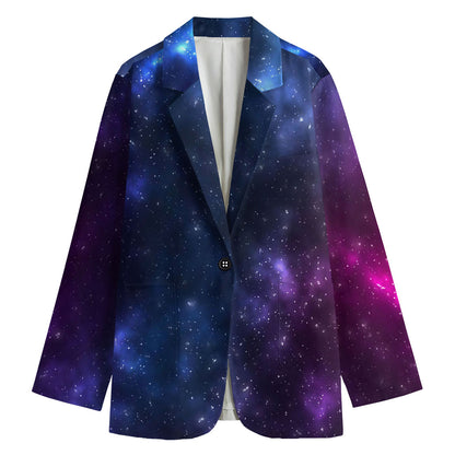 Blue Purple Cosmic Galaxy Space Print Women's Cotton Blazer