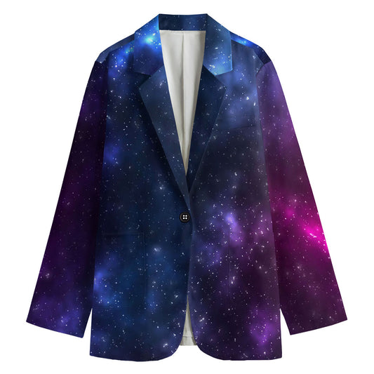 Blue Purple Cosmic Galaxy Space Print Women's Cotton Blazer
