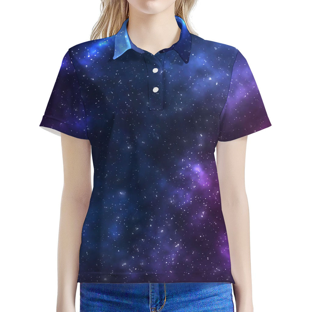 Blue Purple Cosmic Galaxy Space Print Women's Polo Shirt