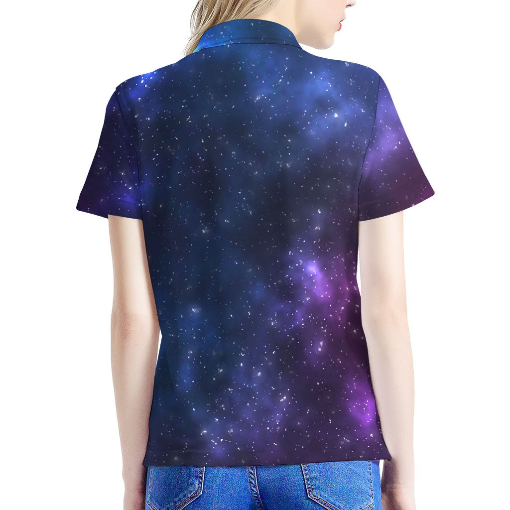 Blue Purple Cosmic Galaxy Space Print Women's Polo Shirt