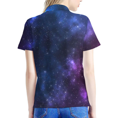 Blue Purple Cosmic Galaxy Space Print Women's Polo Shirt
