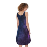 Blue Purple Cosmic Galaxy Space Print Women's Sleeveless Dress