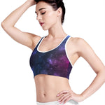 Blue Purple Cosmic Galaxy Space Print Women's Sports Bra