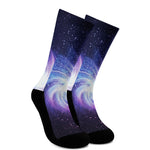 Blue Purple Spiral Galaxy Space Print Crew Socks