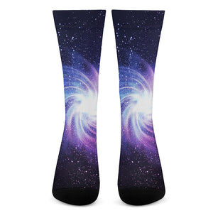 Blue Purple Spiral Galaxy Space Print Crew Socks