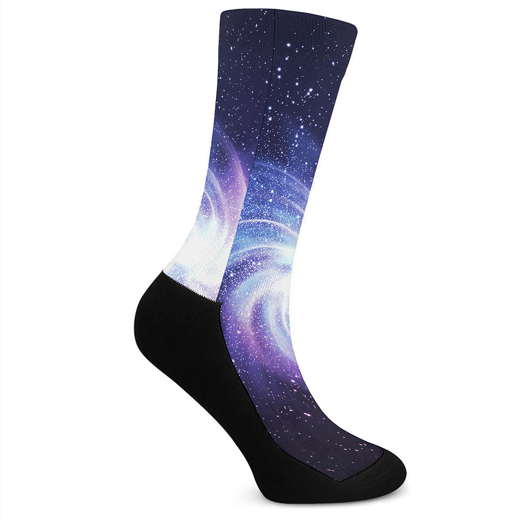 Blue Purple Spiral Galaxy Space Print Crew Socks