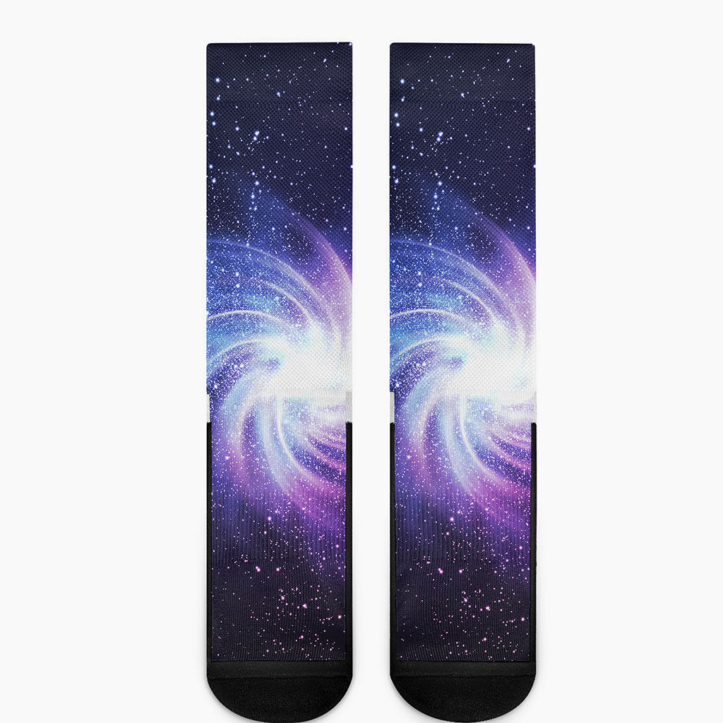 Blue Purple Spiral Galaxy Space Print Crew Socks