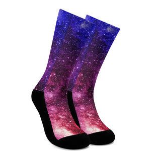 Blue Purple Stardust Galaxy Space Print Crew Socks