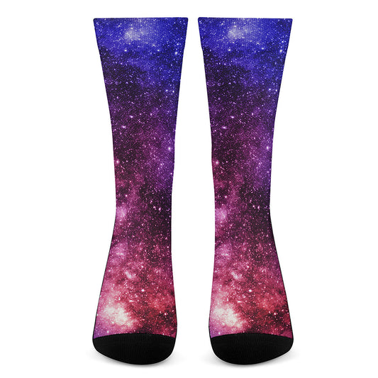 Blue Purple Stardust Galaxy Space Print Crew Socks