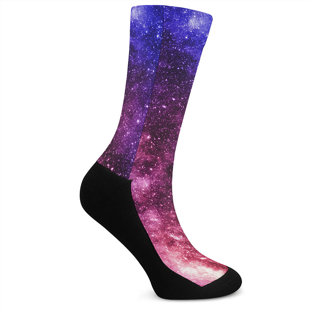 Blue Purple Stardust Galaxy Space Print Crew Socks
